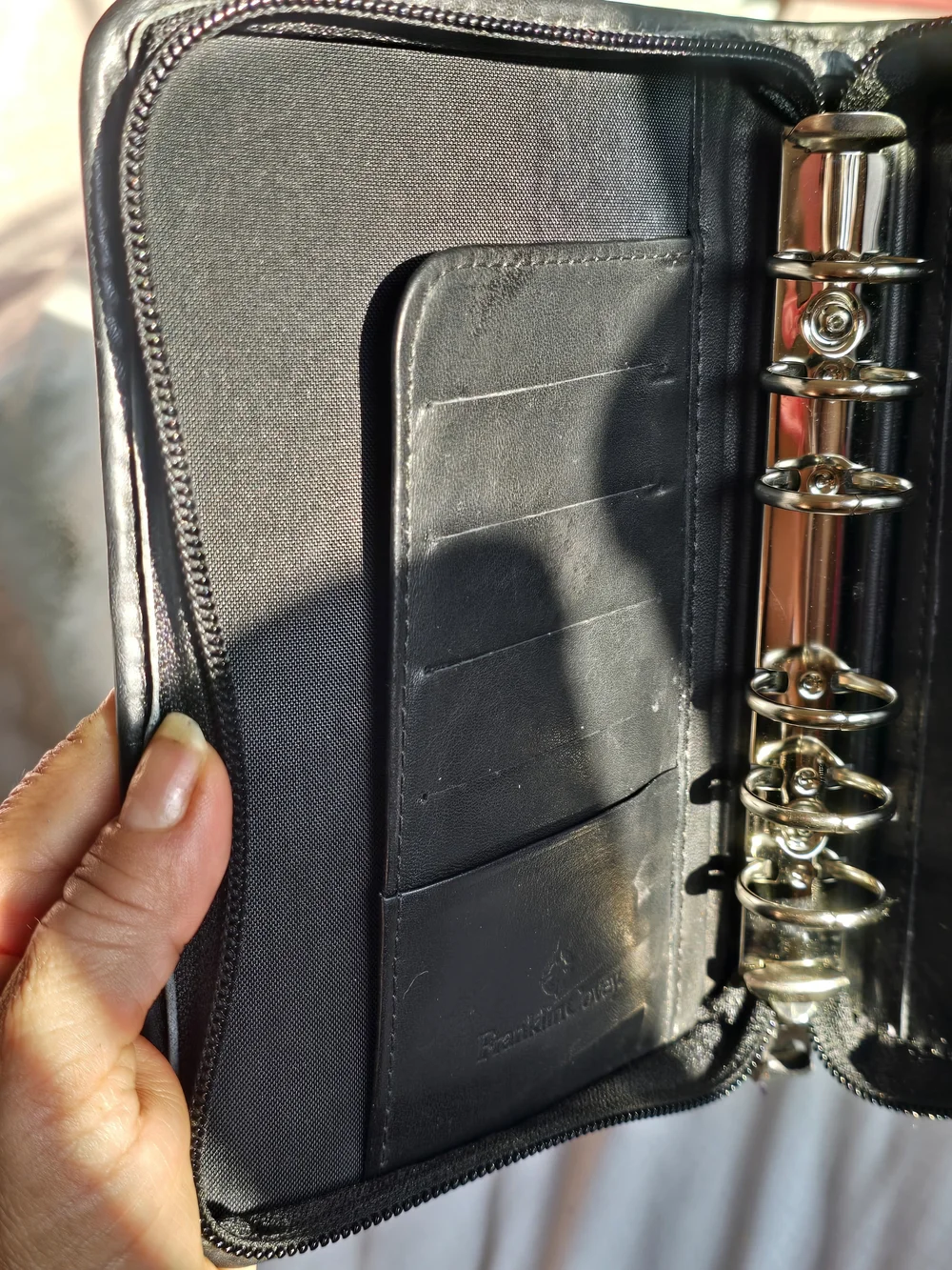 Black Leather Organizer with Floral Tapestry Panel